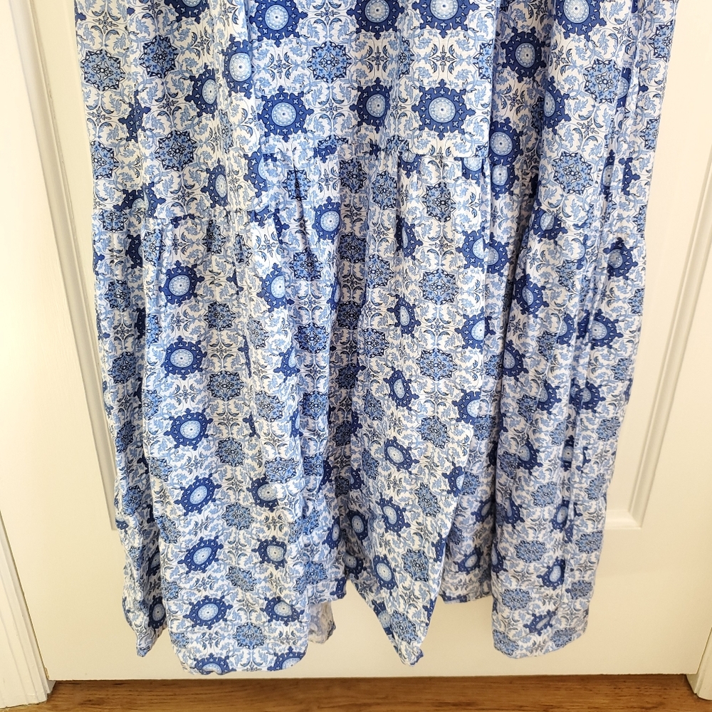 LOFT Blue and White Strappy Flounce Maxi Dress Size Large - Picture 13 of 16